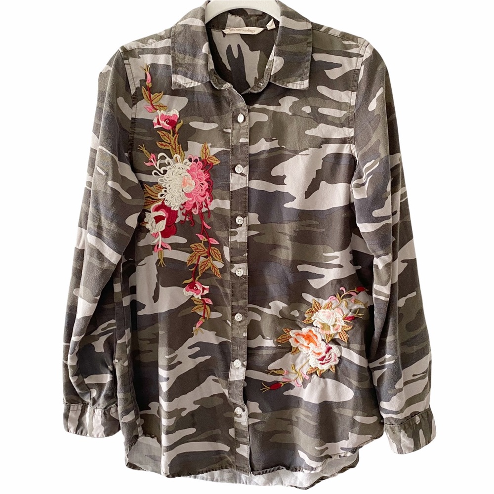 Soft Surroundings Maddox Camo Embroidery Blouse XS